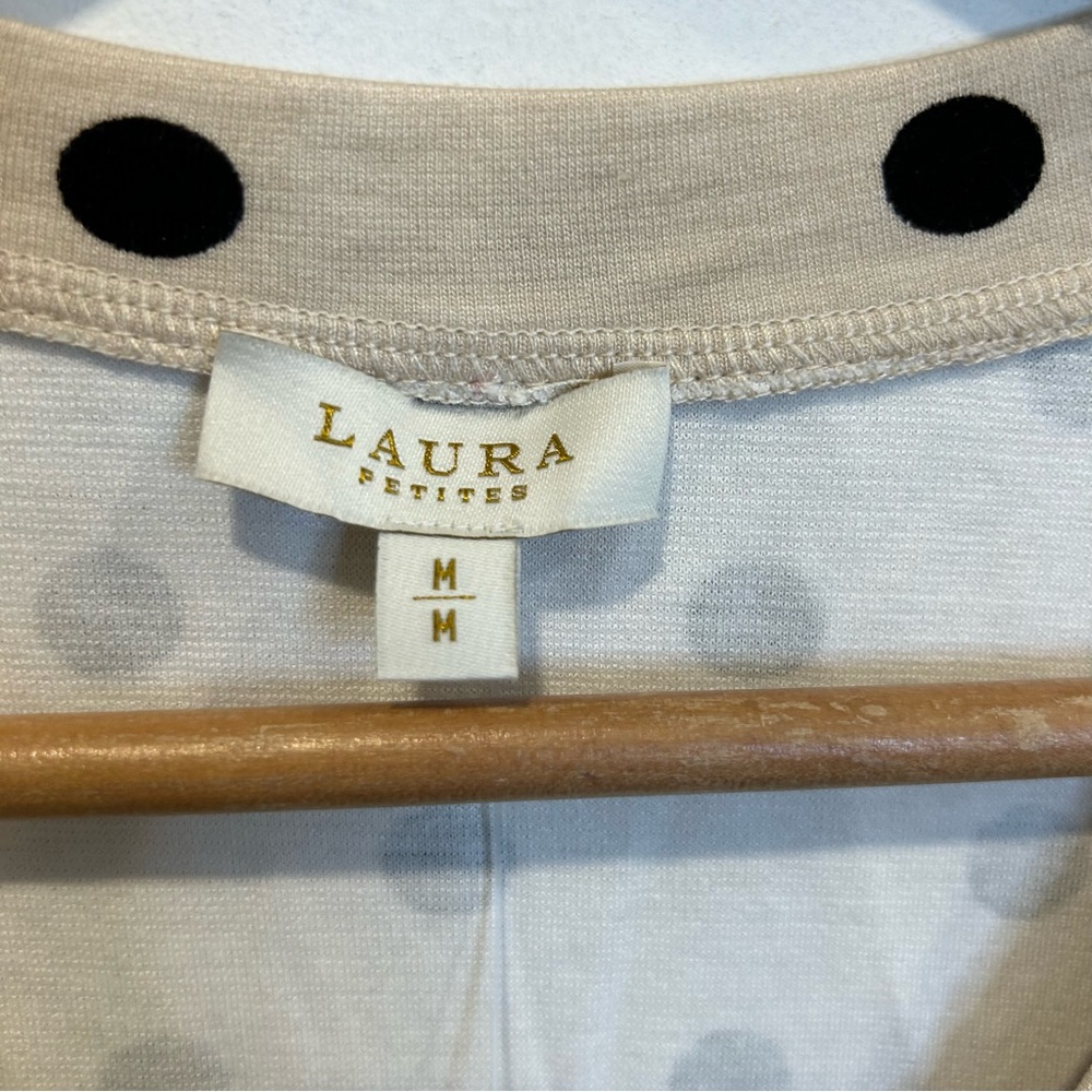 Laura Polka Dot V-Neck Top Tan Black - Picture 9 of 12